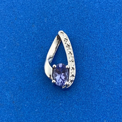Designer 14K White Gold Oval Tanzanite Round Diamond Accented Pendant