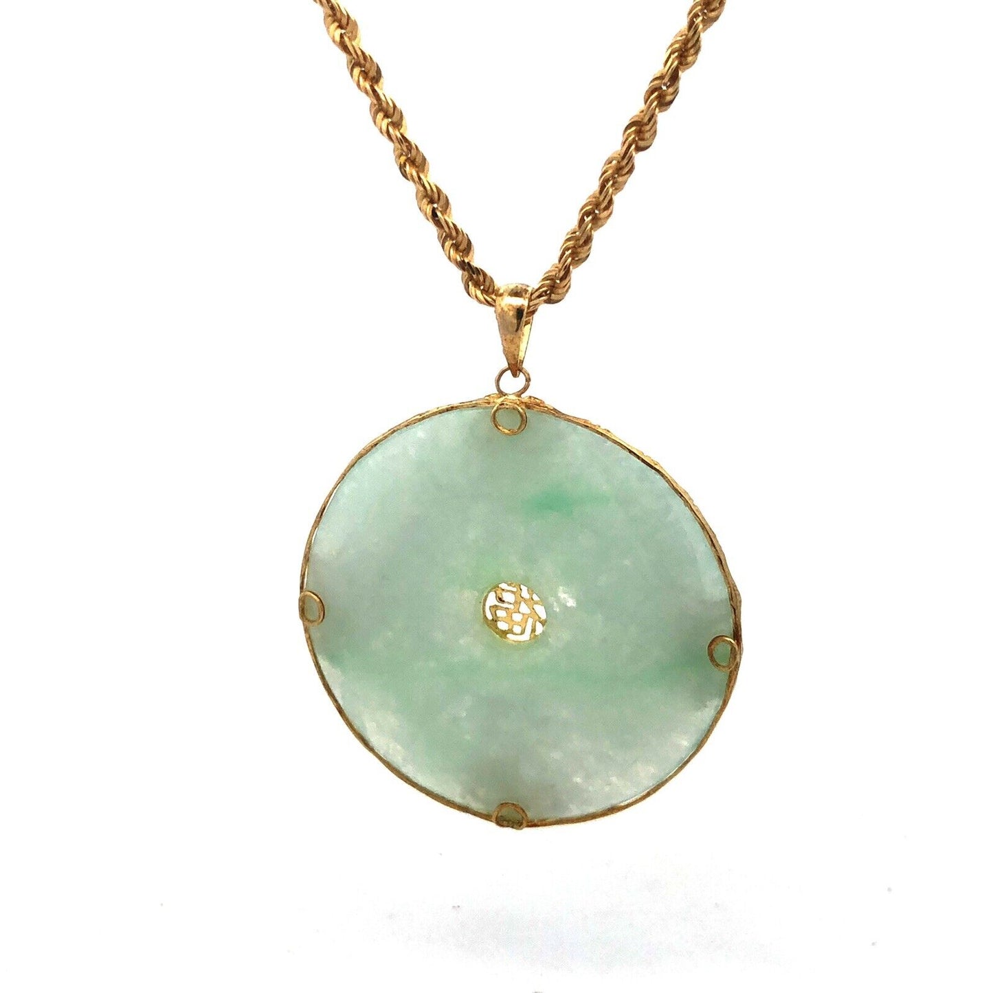 Designer 14K Yellow Gold Jade Good Luck Symbol Statement Pendant Necklace