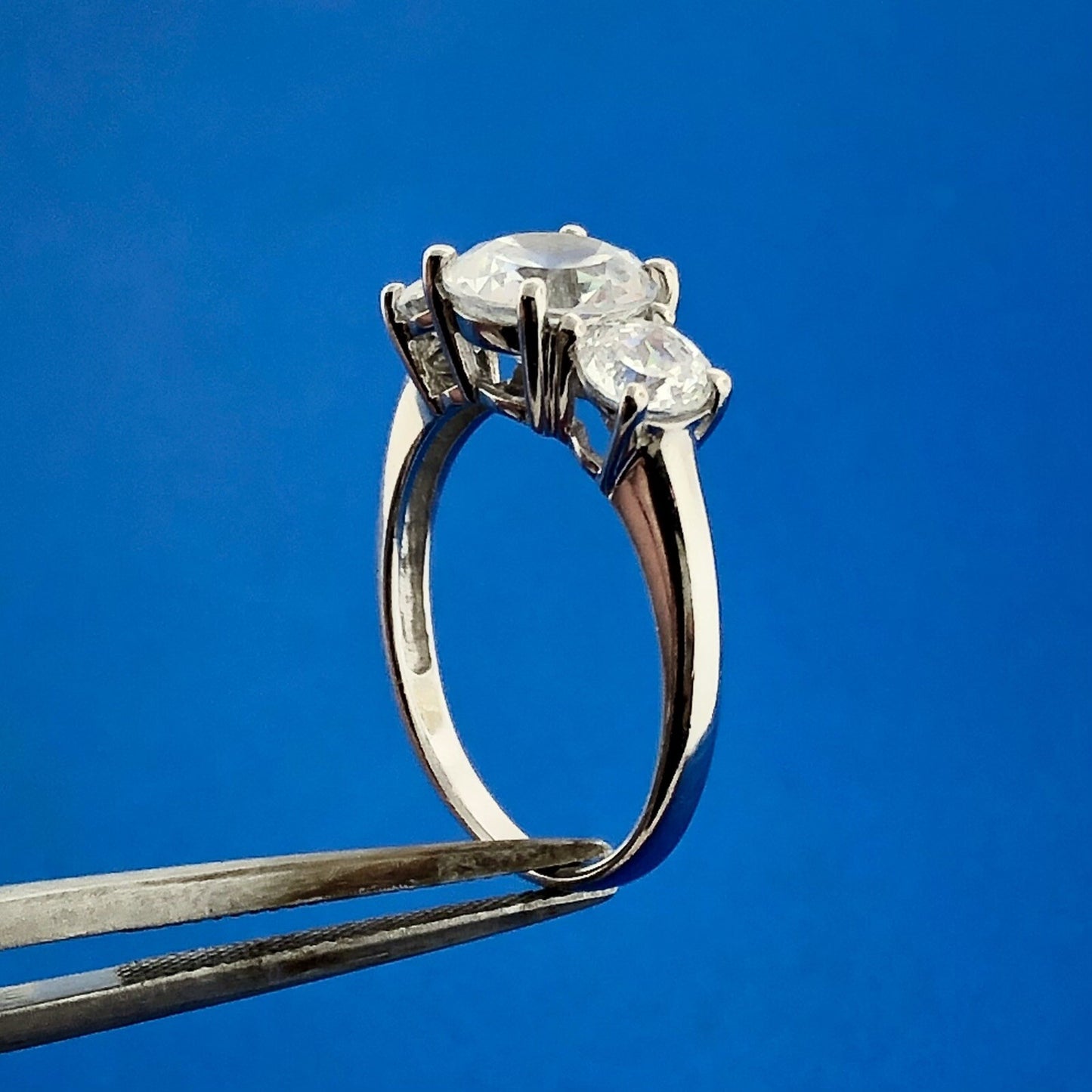 Diamonique 14K White Gold Cubic Zirconia CZ Trio Statement Engagement Ring