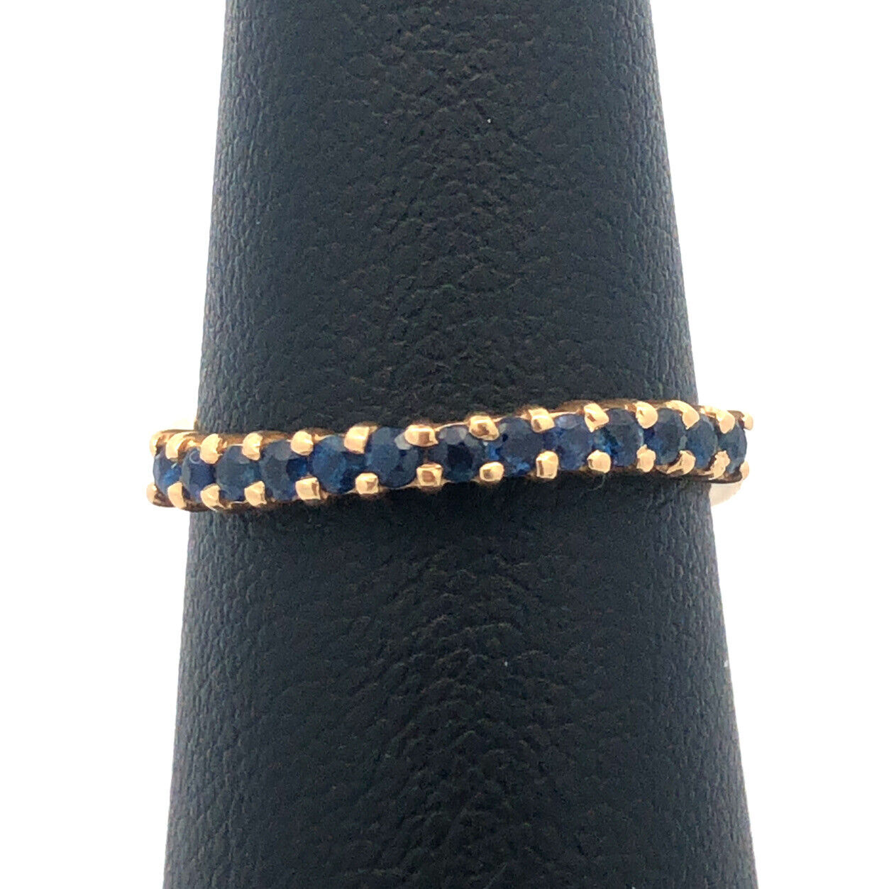 Designer 14K Yellow Gold Blue Sapphire Stackable Wave Band Ring