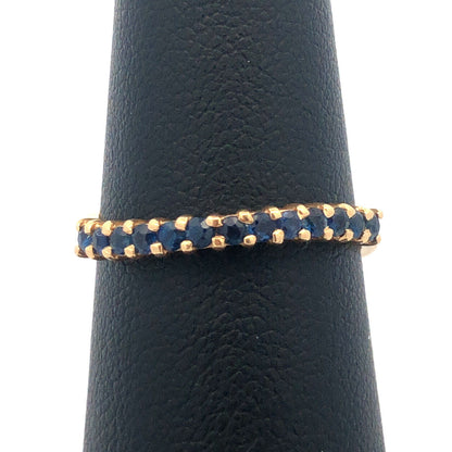 Designer 14K Yellow Gold Blue Sapphire Stackable Wave Band Ring