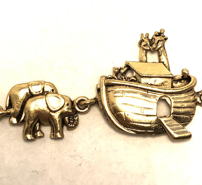 Designer Gold Tone Noah's Ark 2x2 Animals Religious Tennis Bracelet