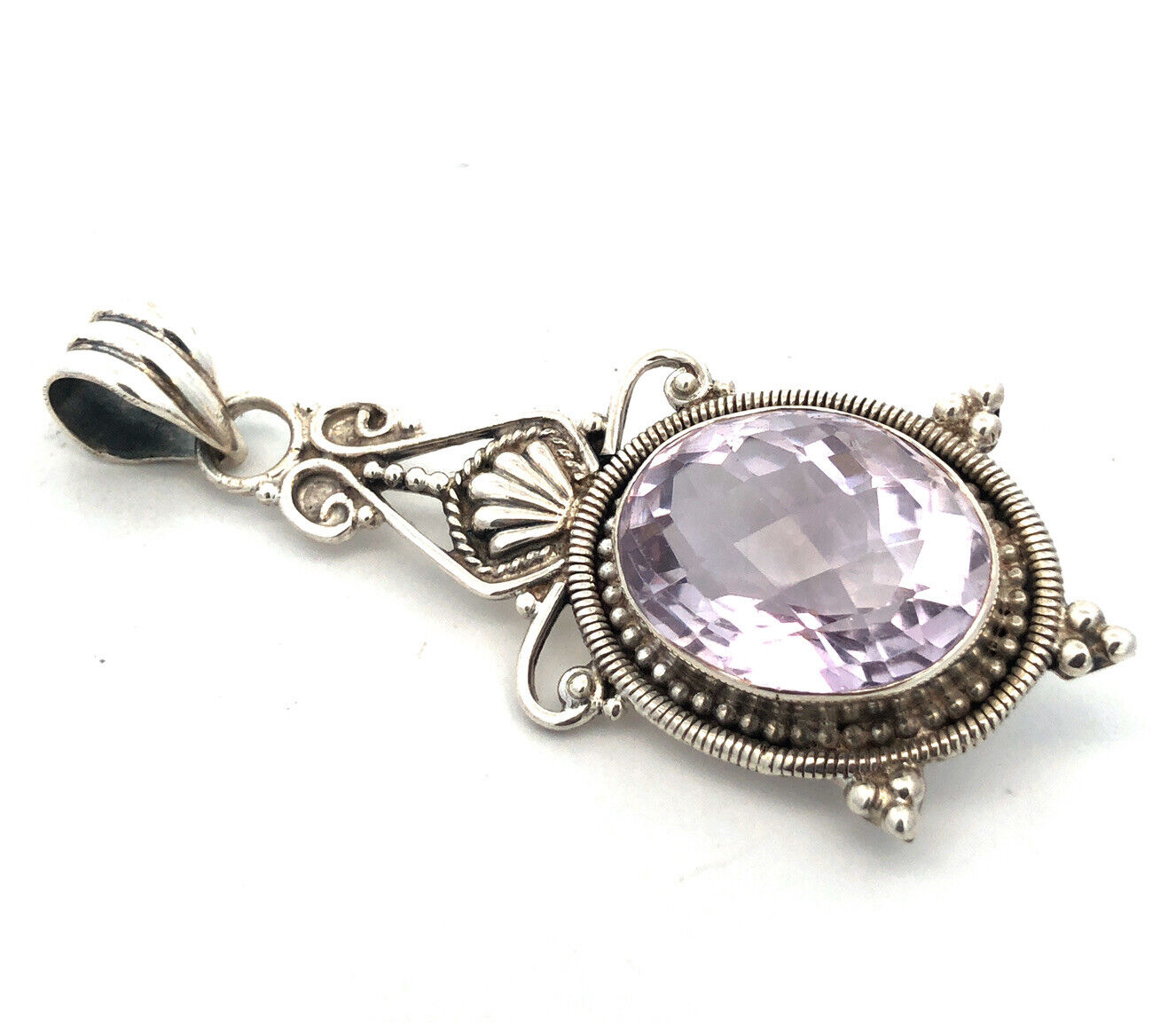 925 Sterling Silver Oval Cushion Cut Amethyst Statement Enhancer Pendant