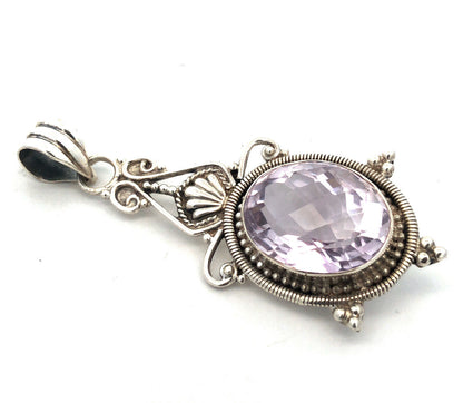 925 Sterling Silver Oval Cushion Cut Amethyst Statement Enhancer Pendant
