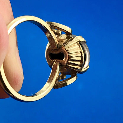 Vintage 10K Yellow Gold Filled Opal Doublet Cabochon October Anniversary Ring