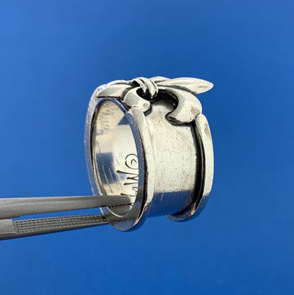 Designer Mignon Faget Sterling Silver 925 Fleur De Lis Thick Ring Size 5.75