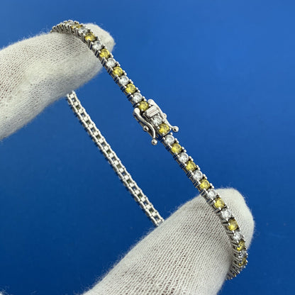Designer Sterling Silver Yellow White Alternating Cubic Zirconia Tennis Bracelet