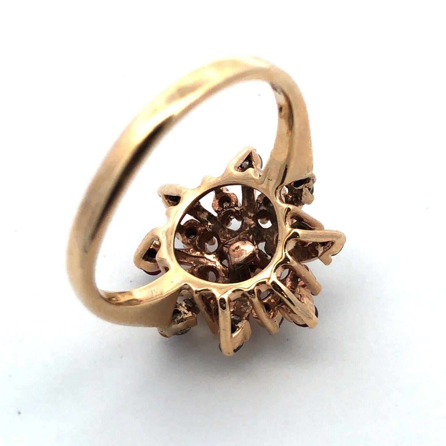 Designer 14K Yellow Gold Diamond Ruby Accent Starburst Snowflake Cocktail Ring