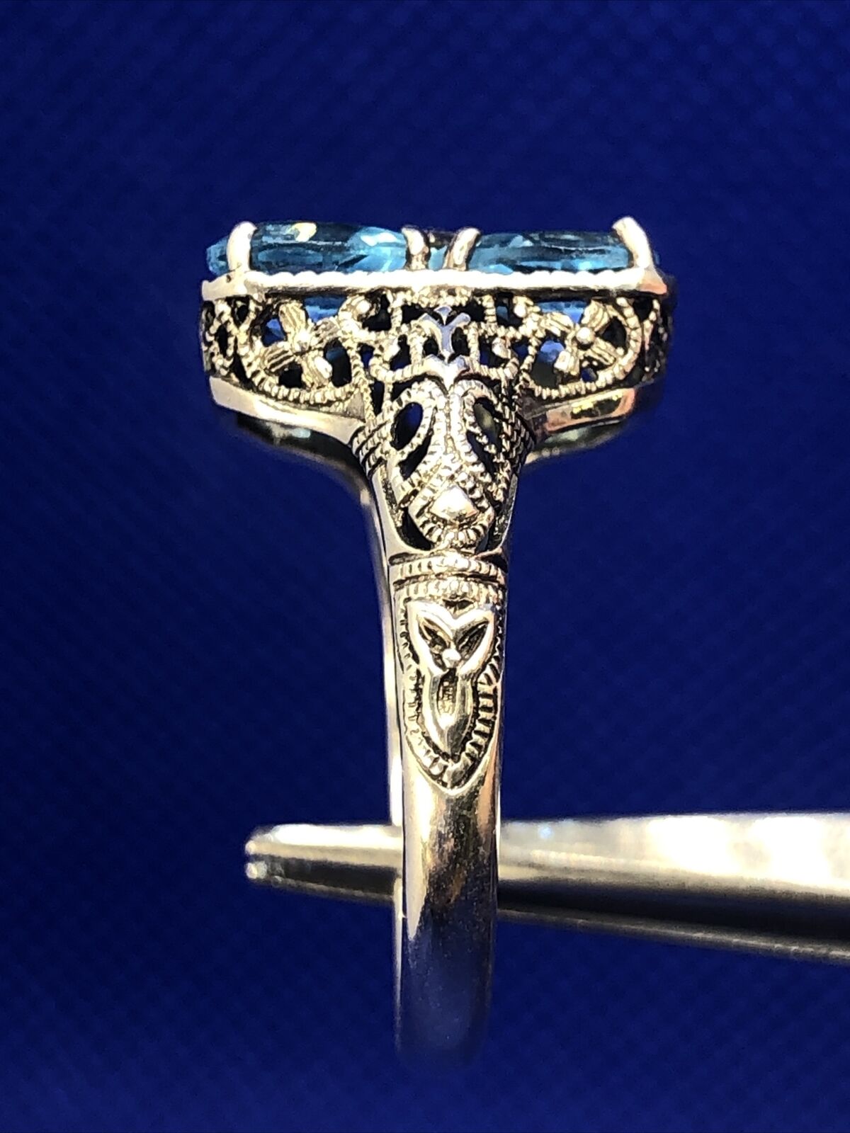 Designer CNA 925 Sterling Silver Blue Topaz and Diamond Accent Rectangle Ring