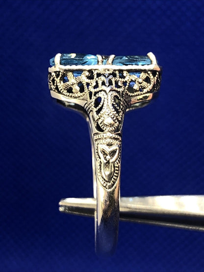 Designer CNA 925 Sterling Silver Blue Topaz and Diamond Accent Rectangle Ring