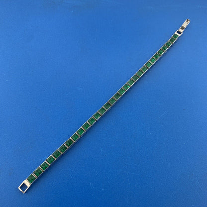 Lovely 1940's Dorsons 925 Sterling Silver Green Glass Rhinestone Tennis Bracelet