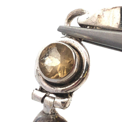 925 Sterling Silver Round Pear Yellow Citrine Pendant Chain Necklace