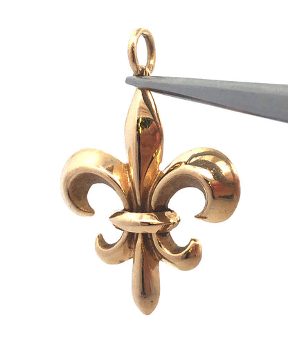 Designer 14K Yellow Gold Fleur De Lis Pendant