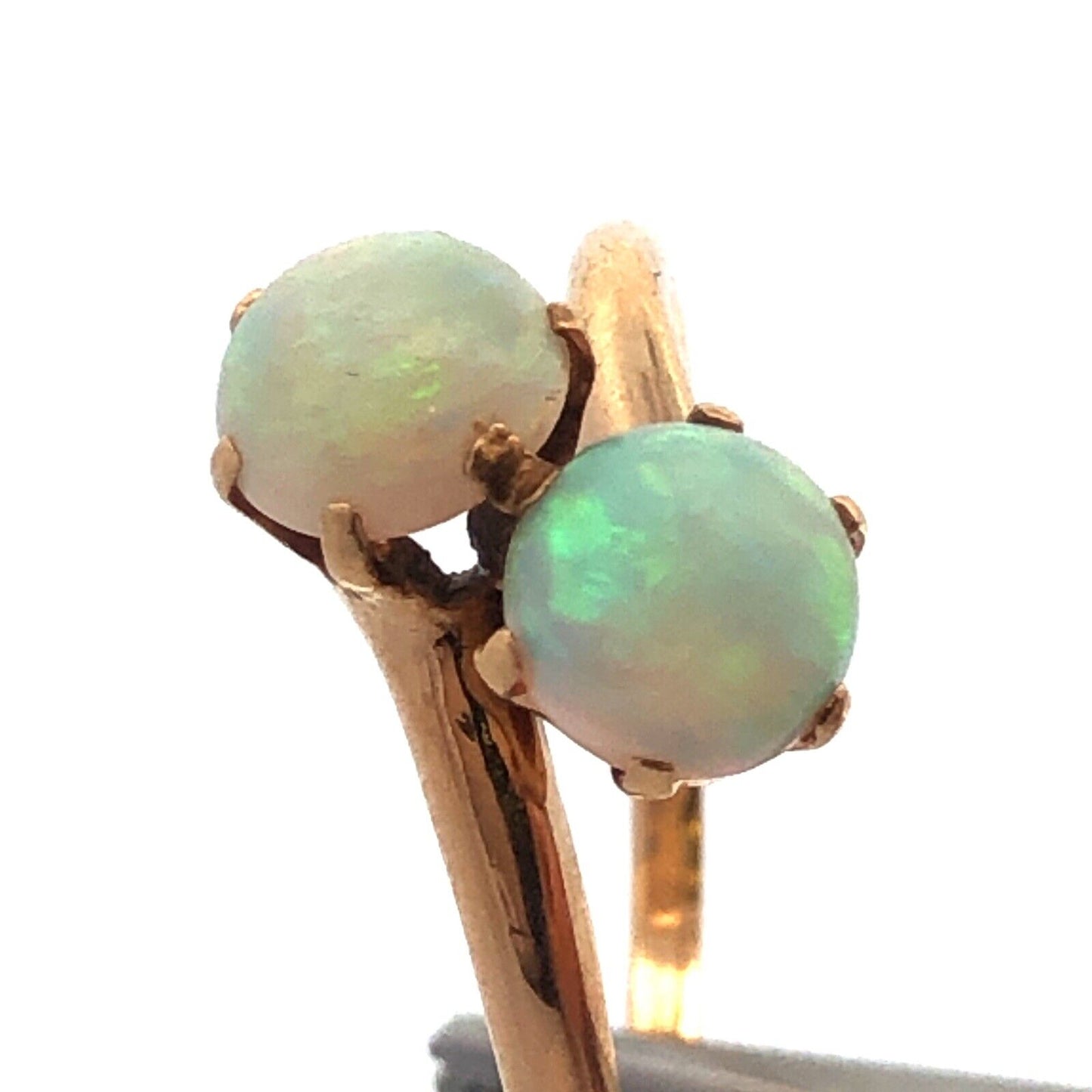 Retro 14K Yellow Gold Fire Opal Duo Bypass October Birthstone Cocktail Ring