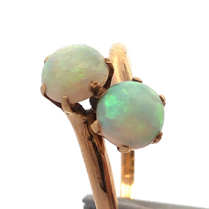 Retro 14K Yellow Gold Fire Opal Duo Bypass October Birthstone Cocktail Ring