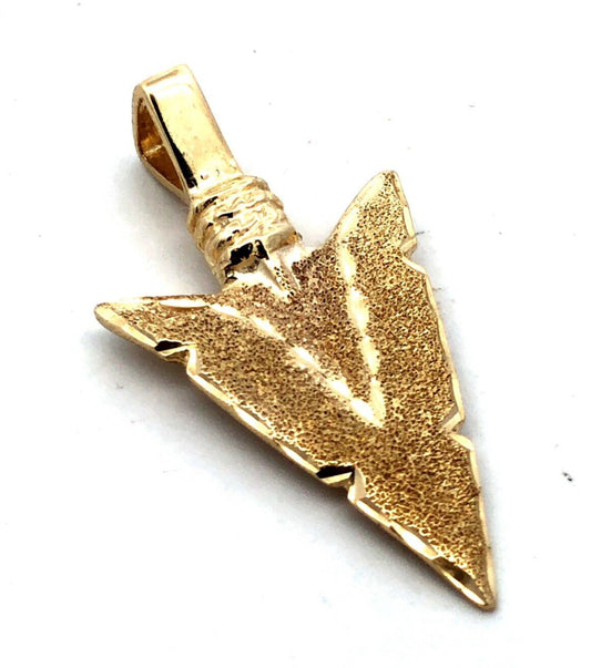 Designer 14K Yellow Gold Textured Diamond Cut Arrow Head Statement Pendant