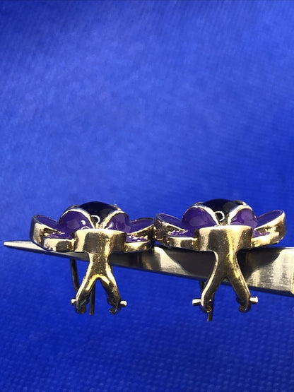 Designer MG 925 Sterling Silver Amethyst Purple Enamel Flower Stud Earrings