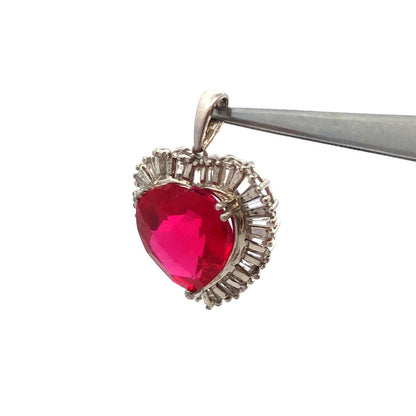 Designer Sterling Silver Cushion Ruby Diamond Accented Heart Statement Pendant