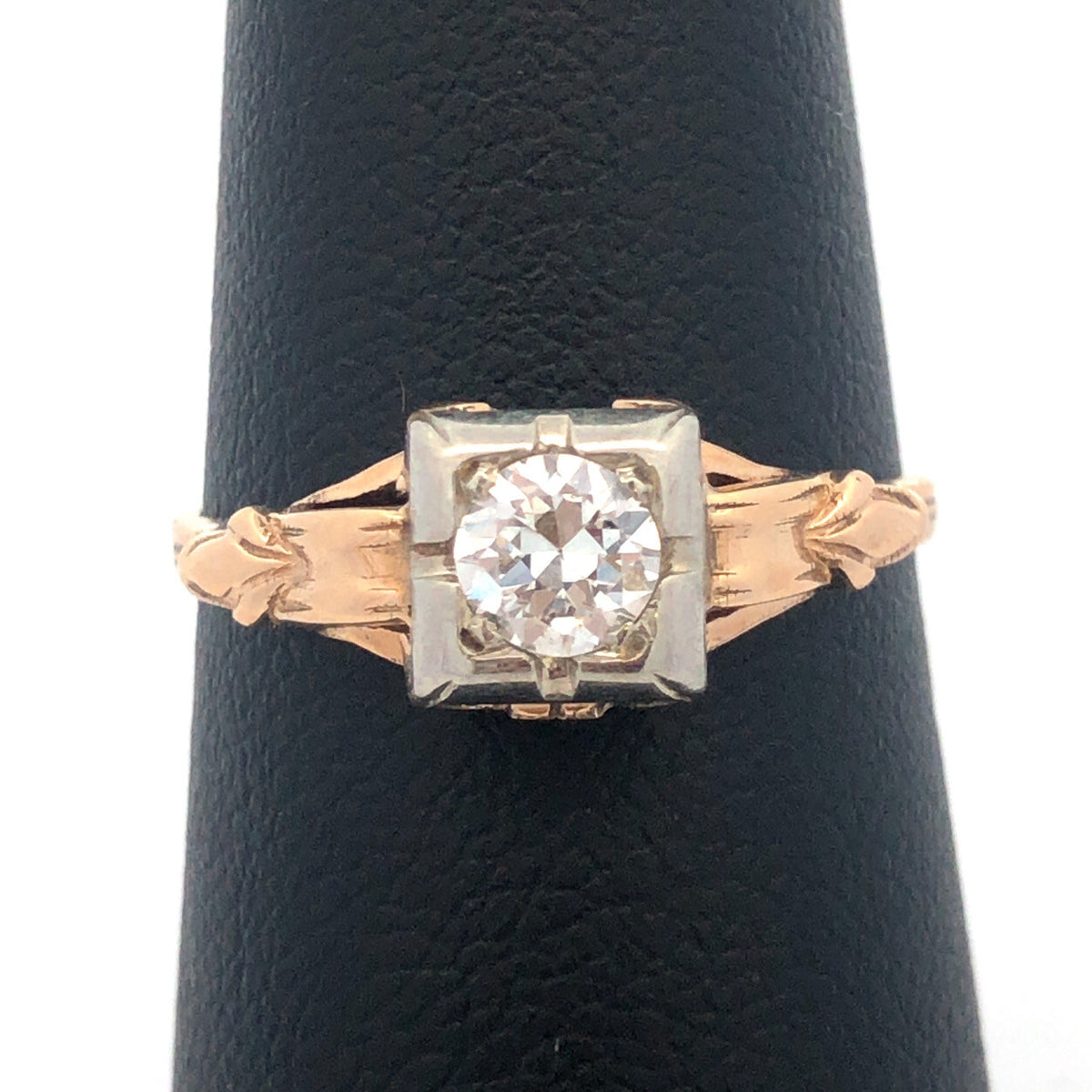 Art Nouveau Art Deco 14K Yellow Gold Diamond Solitaire Engagement Bridal Ring