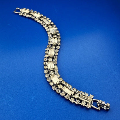 Vintage Albert Weiss Silver Tone Crystal Rhinestone Glamour Link Bracelet