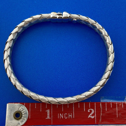 Designer RCI 14K White Gold Basket Weave Braided Elegant Bangle Bracelet
