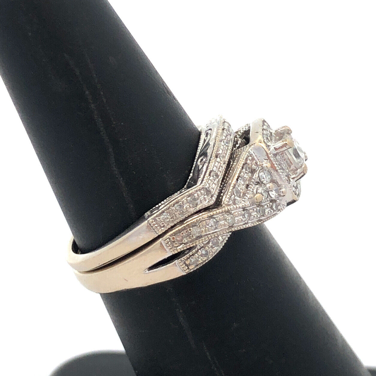 Designer 14K White Gold Diamond Ring 10K White Gold Band Diamond Ring Set