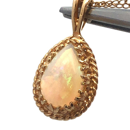 Designer 14K Yellow Gold Pear White Opal Pendant Chain Necklace