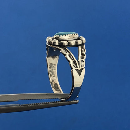 Stunning Sterling Silver 925 Cabochon Blue Turquoise Openwork Ring Size 5.25