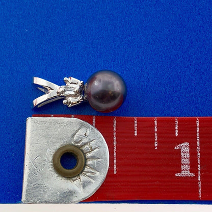 Designer 14K White Gold Black Pearl Diamond Charm Pendant