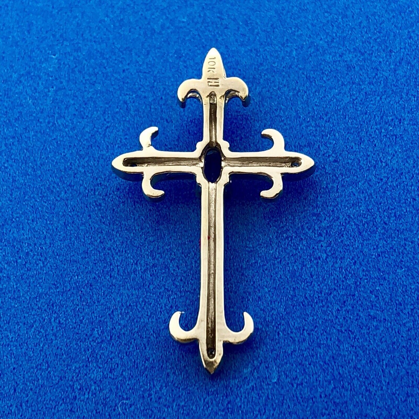 Designer 10K White Gold Amethyst Diamond Fleur De Lis Cross Religious Pendant