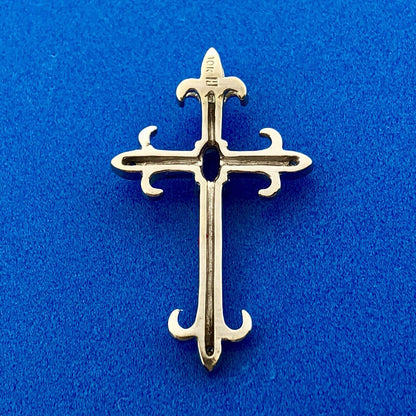 Designer 10K White Gold Amethyst Diamond Fleur De Lis Cross Religious Pendant
