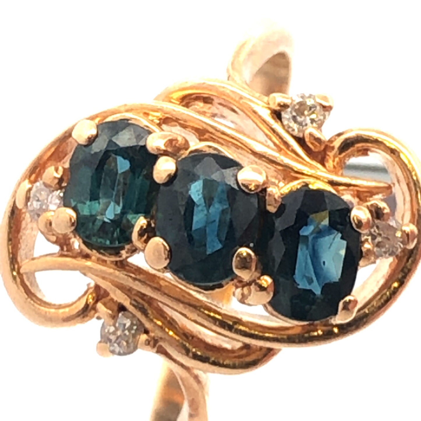 Vintage 14K Yellow Gold Sapphire Diamond Anniversary Birthstone Cocktail Ring