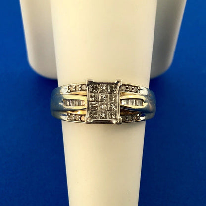 Vintage ZEI 10K Yellow White Gold Diamond Cluster Empire Style Engagement Ring