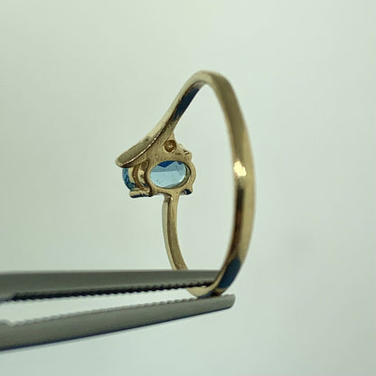 Designer 14K Yellow Gold Oval Blue Topaz Diamond Accent Size 4.5 Ring