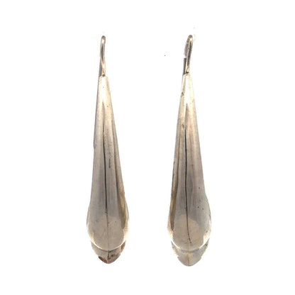 925 Sterling Silver Modernist Abstract Ribbed Statement Dangle Earrings
