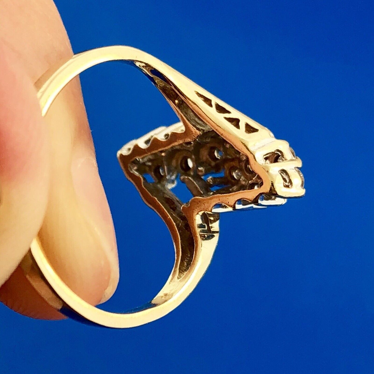 Retro 14K Yellow Gold Diamond Waterfall Cluster Bypass Anniversary Cocktail Ring