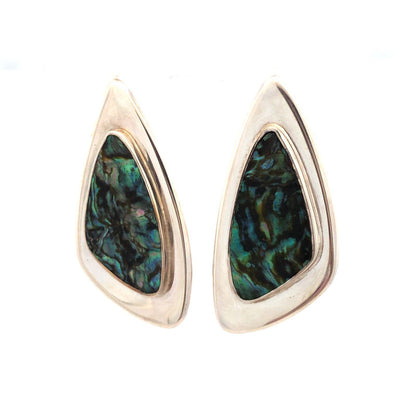 Vintage E Dragsted 925 Sterling Silver Abalone Triangle Clip-on Stud Earrings