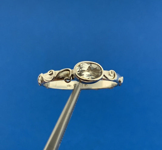 Designer 925 Sterling Silver White Topaz Scroll Design Stackable Band Ring