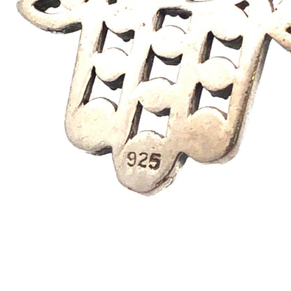 925 Sterling Silver Beaded Filigree Hamsa Good Luck Prosperity Pendant