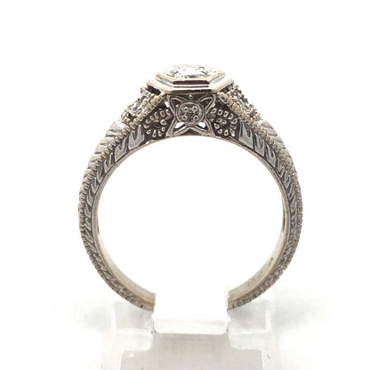 14k White Gold Round Solitaire Diamond W/Accents Art Deco Engagement Ring