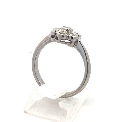 Vintage 14K White Gold Diamond Flower Cluster Sweetheart Promise Engagement Ring