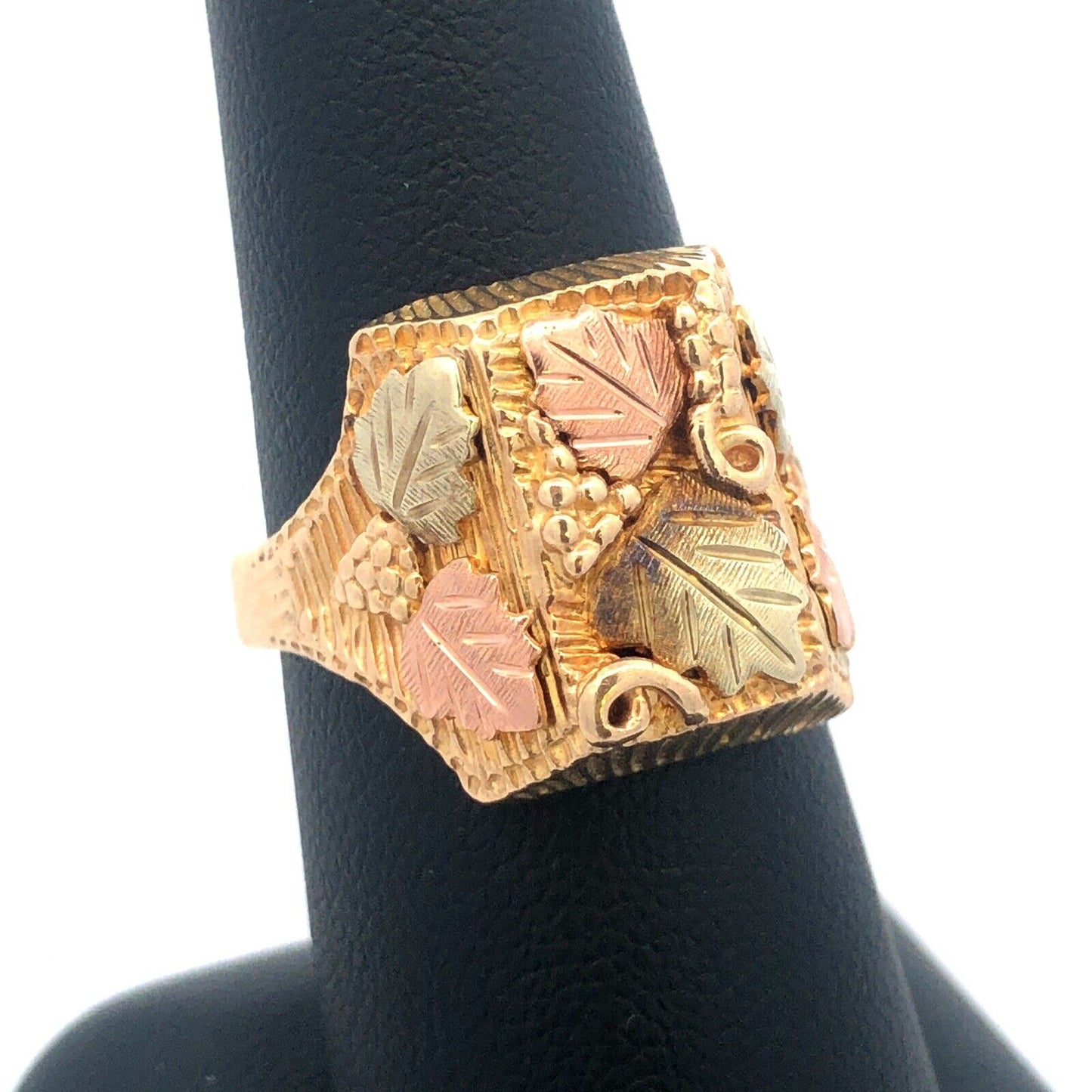 Art Deco Artisan 10K Yellow Rose Gold Vine and Leaf Design Ring