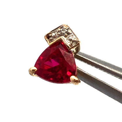 Designer 10K Yellow Gold Trillion Ruby Diamond Accent Stud Earrings