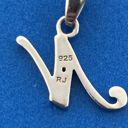 Designer 925 Sterling Silver Diamond N Initial Script Monogram Pendant Charm