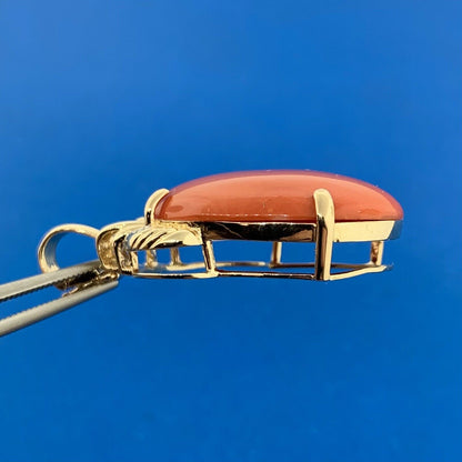 Designer 14K Yellow Gold Oval Coral Cabochon Diamond Accented Enhancer Pendant