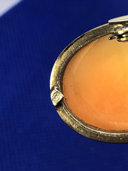 Victorian 800 Fine Silver Carved Woman Cameo Oval Pin Brooch Pendant