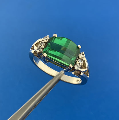 Designer Sterling Silver 925 Green White Diamonique Cubic Zirconia Cocktail Ring