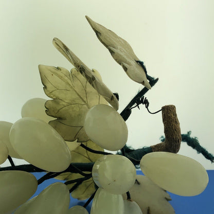 Mid Century Green Jade Hand Carved Leaves Large Long Grape Cluster Decorative