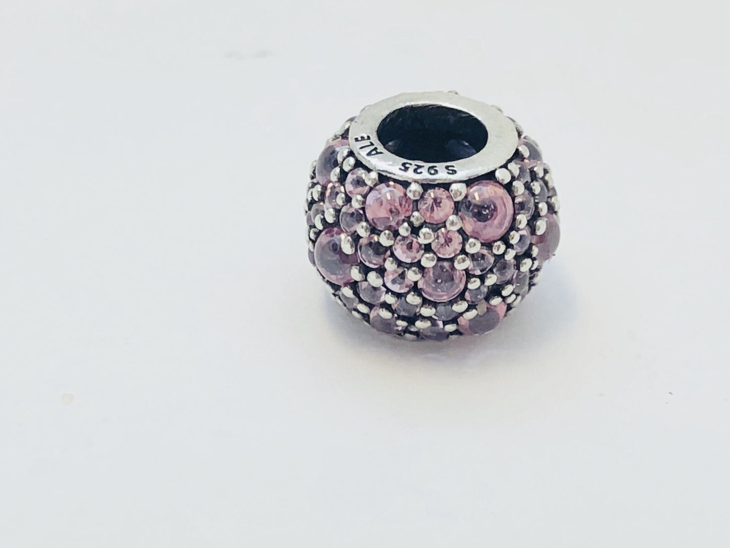 Authentic Pandora Light Pink Pave Lights Sterling Silver Bead Charm 791051PCZ