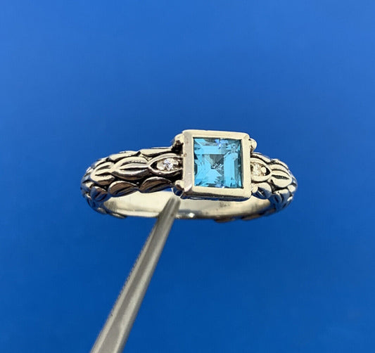 Designer SG Sterling Silver 925 Blue Topaz CZ Stackable Band Ring